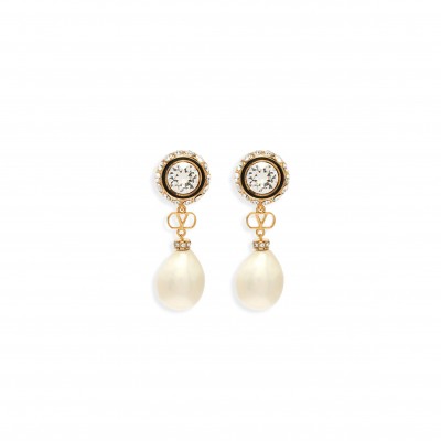 VALENTINO GARAVANI VLOGO EMBELLISHED DROP EARRINGS IN GOLD 